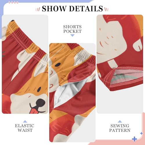 Christmas Corgi Pine Branches Boys Long Pants Soft Trousers Elastic Waist Kids Lounge Bottoms with Pockets S-XL4