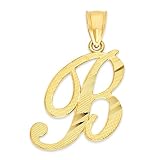 Ice on Fire Jewelry 10k Solid Real Gold Cursive Initial Pendant, Letter B