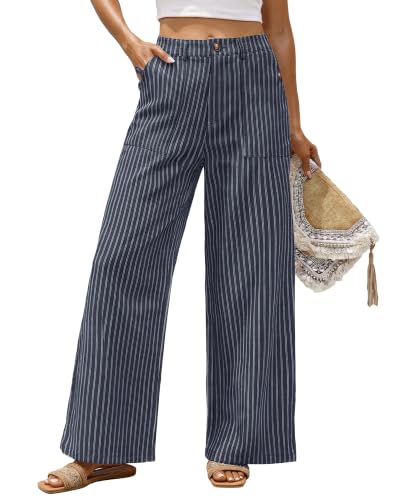 Bsubseach Womens Cotton Linen Pants Wide Leg Work Casual Pants Blue XL — Amazon listing image