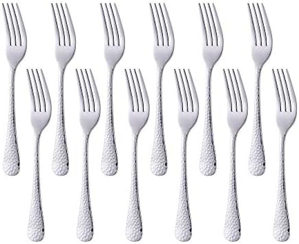Dessert Forks Salad Fork 7.5 Inches Big Tea Fork BUY&USE Stainless Steel Hammered Surface Silver Tableware 12 PCS