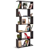 ESTILO: esta original librería con estantes asimétricos es la opción perfecta para colocar tanto en casa como en la oficina ya que aporta un toque moderno al espacio. Los tableros de madera wengue facilitan la combinación del mueble con estilos decorativos muy diferentes.