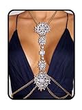 ELABEST Boho Rhinestone Statement Chest Chain Crystal Necklace Body Chain Summer Beach Body Jewelry Accessories for Women(White)