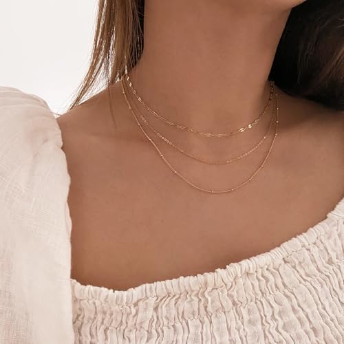 CONRAN KREMIX Waterproof Gold Necklace Layered Necklaces for Women Non Tarnish,18k Gold Plated Stainless Steel Dainty Stack Thin Chain Necklace Set for Women Gifts Jewelry