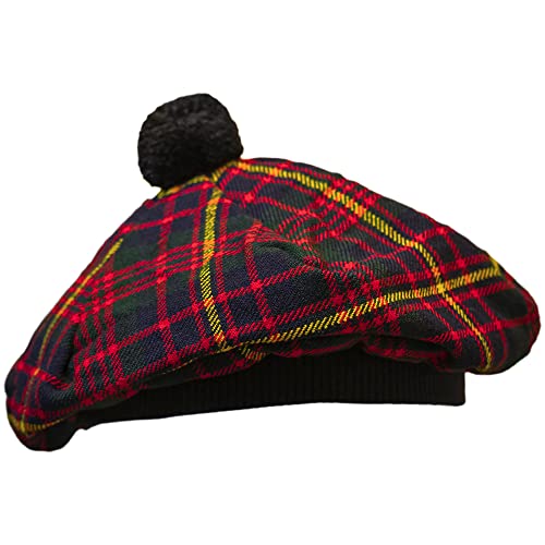 Image of Scottish Tam O' Shanter Hat Tartan Bonnet Pom Pom Wool Flat Cap One Size