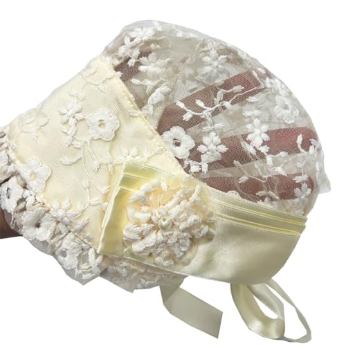 DRHOM Baby Girls Baptism Christening Cap Embroidered Lace Bonnet Flower Sun Protection Hat Beanie4