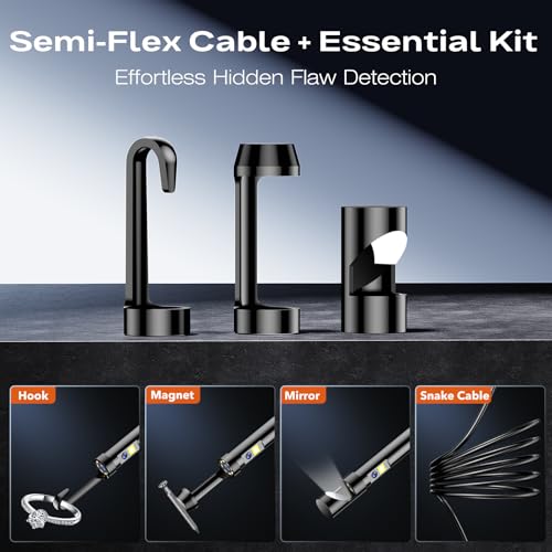 Borescope Dual Lens Endoscope Camera with Light, 4.3\" IPS 1920P HD Inspection Camera, 7.9mm IP67 Waterproof with 8+1 Adjustable LEDs, 16.5FT Semi-Rigid Snake Cable for Mechanic, Cool Gadgets for Men