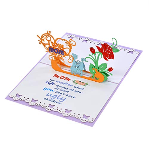 CUTE POPUP Birthday Mom Pop Up Card - I love Mom- Touching And Surprising Pop Up Mothers Day Card, Send Your Best Wishes To Your Mothers, Stepmom, Wife, Daughter, Grandma Or Sister.