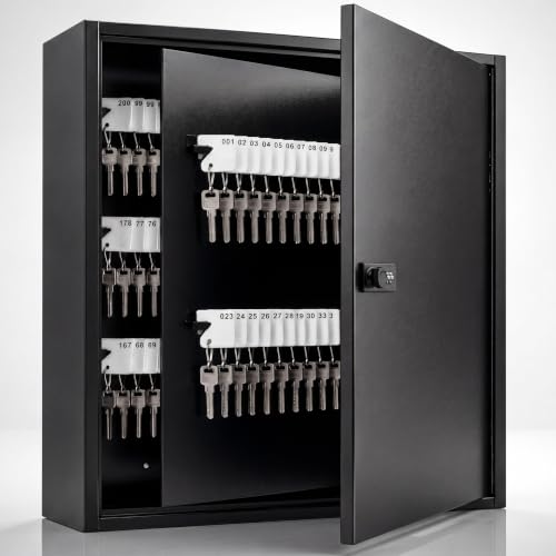 Wesiti 200 Key Cabinet with Combination Lock, Wall Mount Steel Key Organizer Cabinet Includes 200 Numbered Writable Tags, Keys Storage Lock Box for Property Management, Office, Hotel, Black