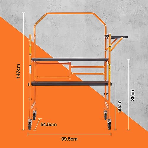 VonHaus Mobile Work Platform - Portable Scaffold Platform with Wheels for Easy Transportation and Storage - Lightweight Scaffolding Tower Working Base with Massive 225kg Capacity