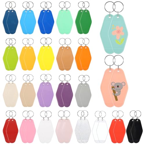 Yoption 50pcs Blank Motel Keychain Bulk with Rings, Multicolor Vintage Hotel Keychains Key Tag for Vinyl DIY Crafts and Luggage Tag (Mixed Colors)