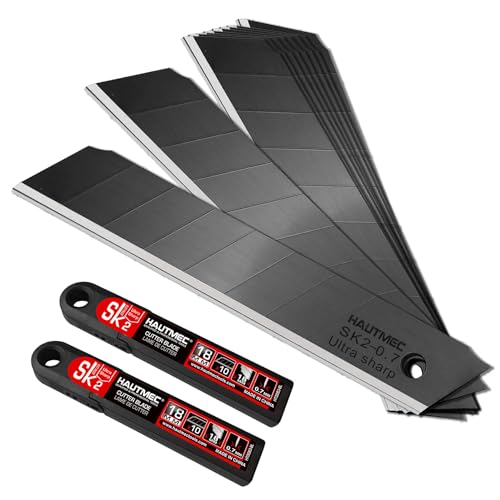 HAUTMEC 20PCS 18mm Triple Cutting-edge Snap Off Blades, Retractable Black Replacement Blades, SK2 Utility Knife Blades, Strengthened Safety Box, for Box, Carpet, Rope HT0083-20PC