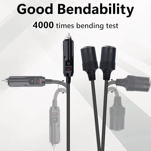 Image of 2 PCS 12V Double Cigarette Lighter Adapter, 1 to 2 Car Cigarette Lighters Splitter 2 Socket, 18AWG Dual Cigarettes Lighter Extension Cord with 15A Fuse, Car Charger Splitter
