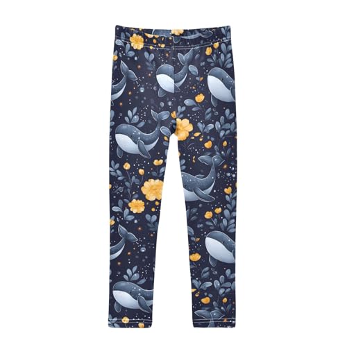 Whale Floral Girls Leggings Soft Stretch Workout Yoga Dance Pants for Kids Casual Tights