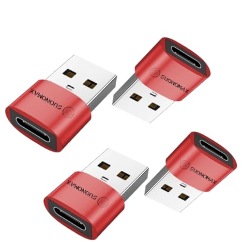 Suonomax USB A to USB C Adapter Male - Female for iPhone 16 Charger Type C Converter for Apple Watch Ultra iWatch iPhone 7 8 9 10 15 14 13 Plus Pro Max AirPods iPad Car Samsung S25 (4, Red)