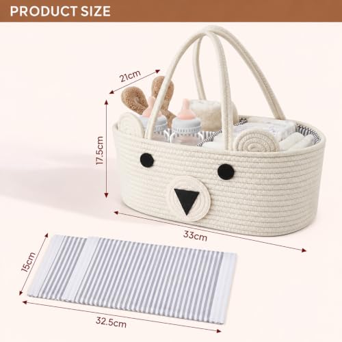 Image of House of Quirk Baby Diaper Caddy Organizer Cotton Rope Basket - Beige
