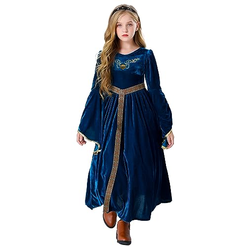 Disfraz de princesa renacentista medieval para niñas azul