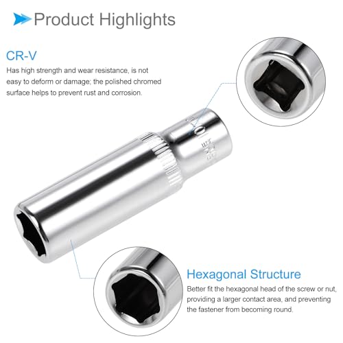 Image of 6-Point Socket, 1 /4 inch Drive 10mm Deep, Polished Chromed CR-V Metric Deep and Shallow Impact Socket - (Applications: for Ratchet Torque Electric Wrenches Car Repair), 2-Pieces