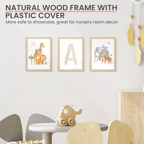 Image of upsimples 9x12 Picture Frame Solid Wooden, Nursery Decor, 1Pack Natural | 100% Solid Wood, Fit 6x8 with Mat and 9 x 12 Photo, Wall Decor or Tabletop Display, Safe For Nursery Kids Room