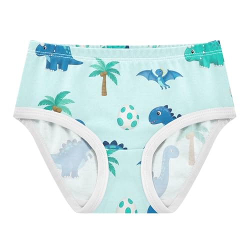 Toddler Girl Panties, Cute Blue Turquoise Dinosaurs Girls Cotton Underwear, 2T–8 Years