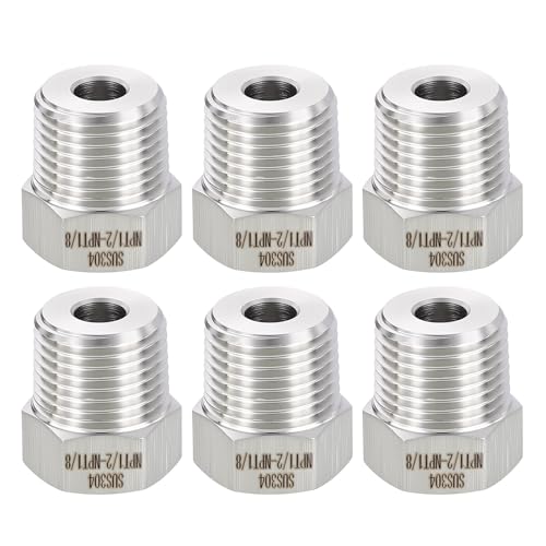 METALLIXITY 6PCS 1/2"MNPT x 1/8"FNPT Threaded SUS304 Hex Bushing Extension