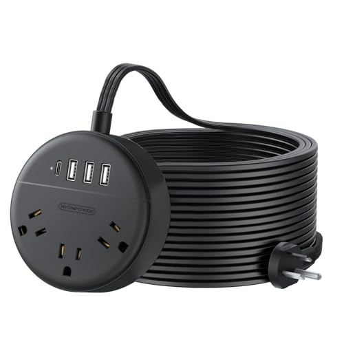 Extension Cord 25 ft, NTONPOWER Flat Plug Power Strip with USB, 3 Outlet 2 USB Desktop Charging Station, Wall Mount Power Strip for Home Office, Black