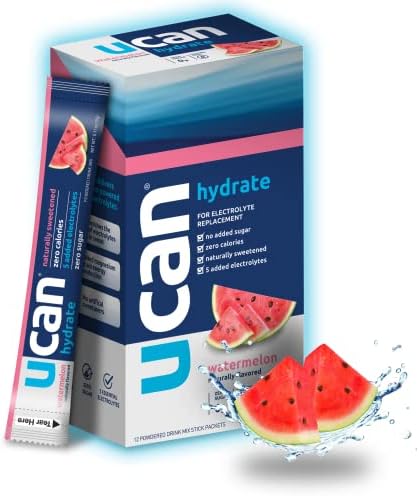 UCAN Hydrate Packets, Watermelon, 12 Count (1.27 Ounce), Keto, Sugar-Free Electrolyte Replacement for Men & Women, Non-GMO, Vegan, Gluten-Free, Great for Runners, Gym-Goers, High Performance Athletes