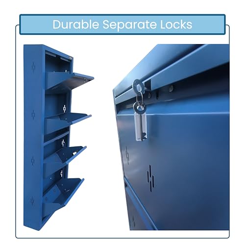 Image of 20 Inch Wall Mounted Metal Shoe Rack with 4 Door Cabinet, Slim Space Saving Storage Organizer for Modern Home Use (Royal Blue, 4 Door)
