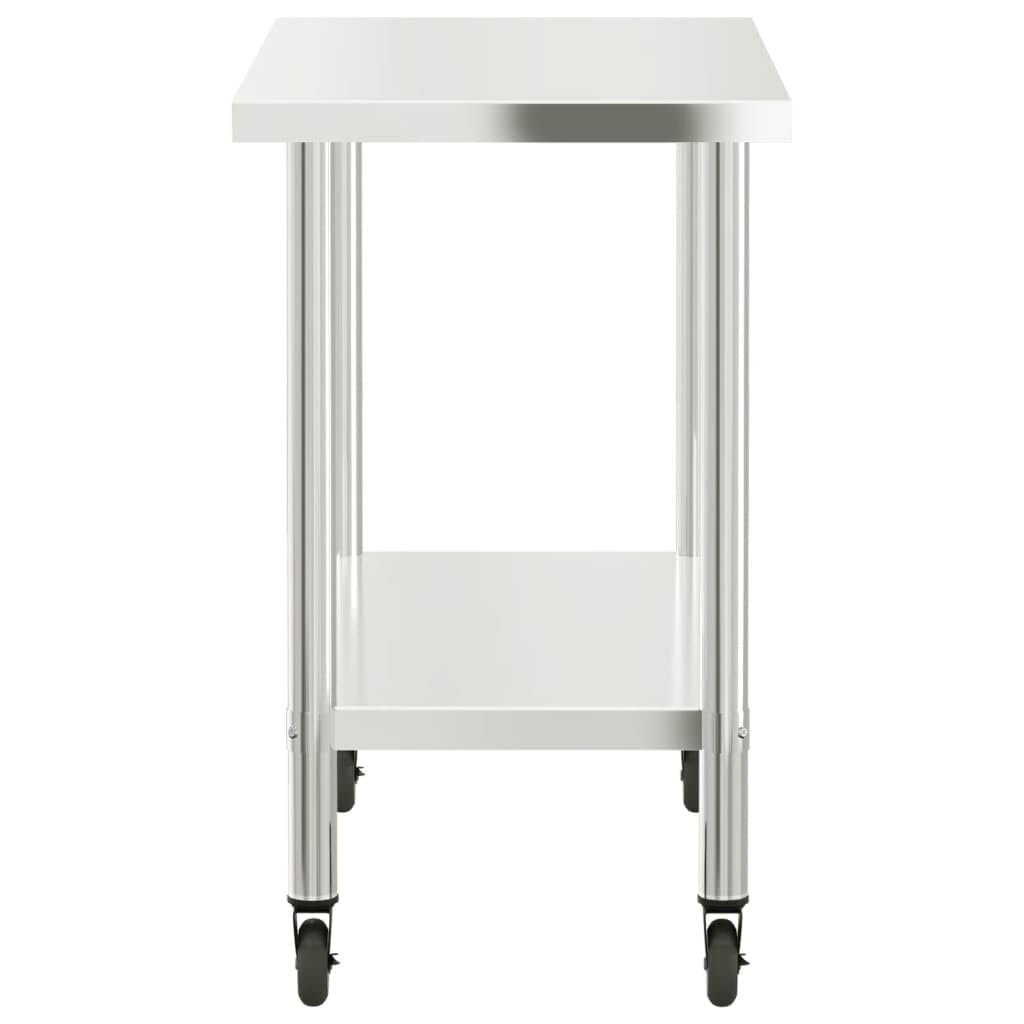 Mangloder Mesa de trabajo de cocina con ruedas de acero inoxidable 110 x 55 x 85 cm, mesa de trabajo duradera para gastronomía, restaurante, catering, aperitivo, cantina, hotel, bar, bistró, con