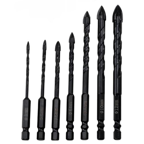 Masonry Concrete Drill Bit Set, 6Pcs Ceramic Tile Bits for Drill, Carbide Tip Hex Shank Bit for Brick, Tile, Wood, Glass, Plastic, Wall Mirror, Paver on Concrete or Brick Wall, 3mm-12mm