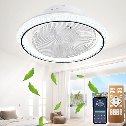 TJSC Moderno Ventilatore da Soffitto con illuminazione, Ventilatore Silenzioso Rotante a 360° LED...