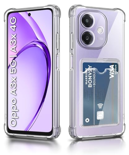 Image of WOW IMAGINE Transparent Back Cover Case for Oppo A3x 5G | A3x 4G | A3 5G | Flexible Built-in Slim Card Pockets Wallet | 360 Camera Protection TPU | Soft Silicone Mobile Cover - Transparent