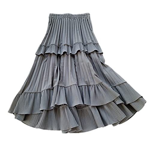 Jupe plissée irrégulière trapèze à volants vêtement gris taille unique
