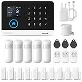 PGST Allarme Casa Senza Fili, 24 Pezzi WIFI/GSM SMS Sistema Antifurto con Sirena Allarme 120dB,Telecomando Intelligente,Display LCD, Invite vocale, Sicurezza per la casa,ufficio,Compatibile con Alexa