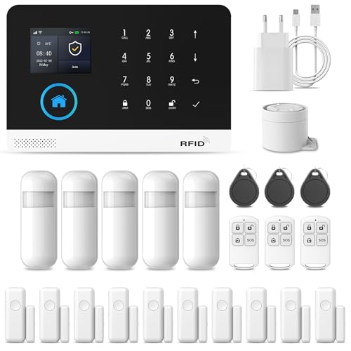 PGST Alarmanlage 21 Stück, WLAN Smart Alarm System mit fürs Home Security, Echtzeit App Push, Beliebig Erweiterbar- funktioniert mit Alexa, für Tür Fenster, Wohnmobil, Wohnung,Garage(PG103-2G-A)
