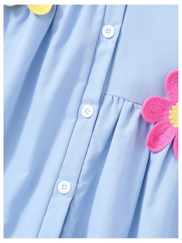 Girl's Cute 3D Floral Tank Dress Button Down Collar Sleeveless Flared Short Dresses4