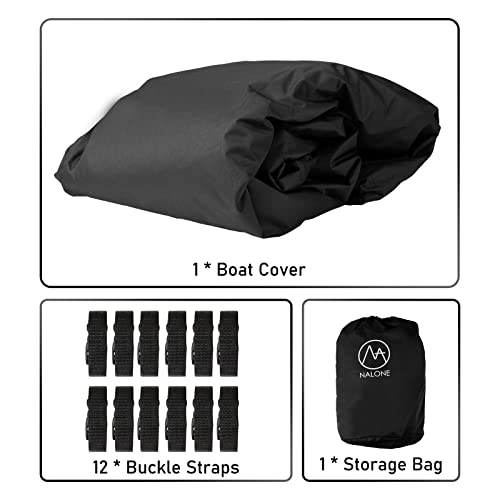 Nalone Boat Cover, Heavy Duty 600D Marine Grade Polyester Canvas Trailerable Waterproof Boat Cover,Fits V-Hull,Tri-Hull, Runabout Boat Cover14'-16'*68" (Black) #TOP3
