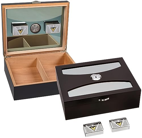 Prestige Import Group Delano Contemporary Italian Design Cigar Humidor with UV Glass Top - Holds Up to 100 Capacity - Color: Black
