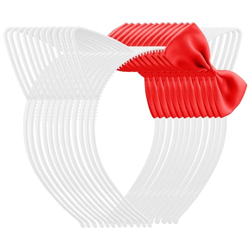Chanaco 12Pcs Cat Ears Headbands Party Decorations Red Bow Kitty Plastic Hair Accessories Cute White Gabby Headpieces Birthday Favors Halloween Costume Kawaii Gifts