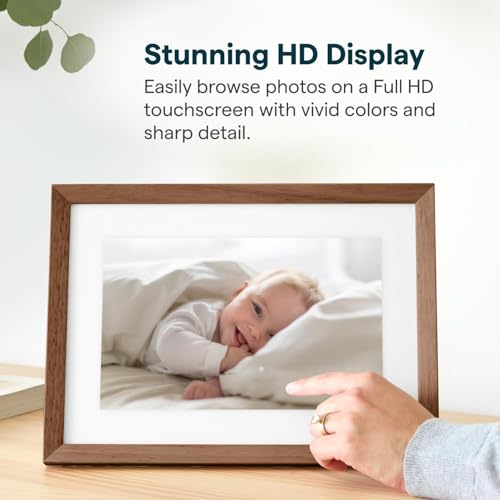 Image of Skylight Digital Picture Frame 2 - 10 inch Full HD Wi-Fi Touch Screen, 16GB Digital Photo Frame, Load Photos & Videos Directly from Phone, Anti-Glare - Ideal for Personalized Gifting, Walnut