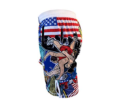 TRI-TITANS Merica Fight Shorts- MMA Wrestling Kickboxing (Adult M: 32"-34") - Thumbnail 3