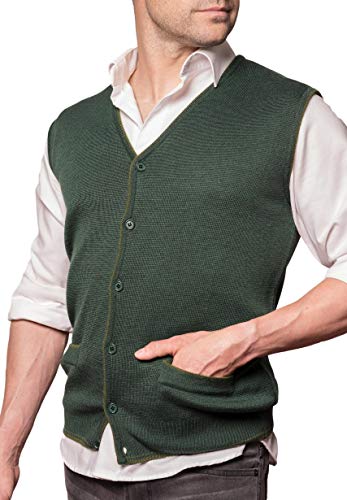 Dipuman Chaleco Caballero de Punto, Abierto, con Botones y Bolsillos. Ribete en Contraste (M, Botella)