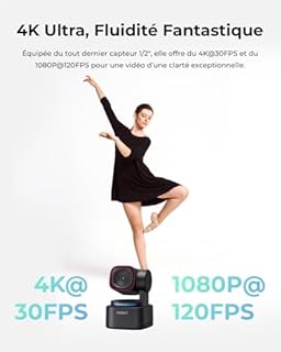 OBSBOT Tiny 3 Lite Webcam 4K avec Audio Spatiale AI – Caméra PTZ Compacte avec AI Tracking, Capteur 1/2", Tri-Mic, Voice Control, 120FPS, HDR, Webcam PC/Mac, Streaming, Meeting, Switch 2