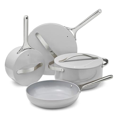 Caraway Nonstick Ceramic Cookware Set (12 Piece) Pots, Pans, Lids and Kitchen Storage - Non Toxic - Oven Safe & Compatible with All Stovetops - Gray