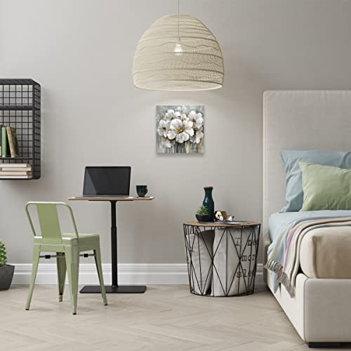 Flowers Pictures Canvas Wall Art - White Floral With Gold For Bedroom Bathroom Decor Framed 12X12 #TOP4