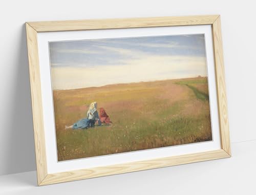 Peinture Two Girls in a Field cadre chêne haut de gamme format A1