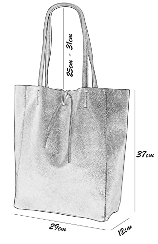 SH Leder ® Damska torba na zakupy z prawdziwej skóry bydlęcej z kieszenią wewnętrzną w wielu kolorach torba na ramię torba z uchwytem 37 x 29 cm Kora G266, srebro, l