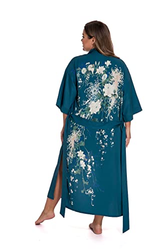 Image of Applesauce - 808V - Plus Size Women's Kimono Long Robe - Vintage Floral (One-Size fits most US 1X 2X 3X)
