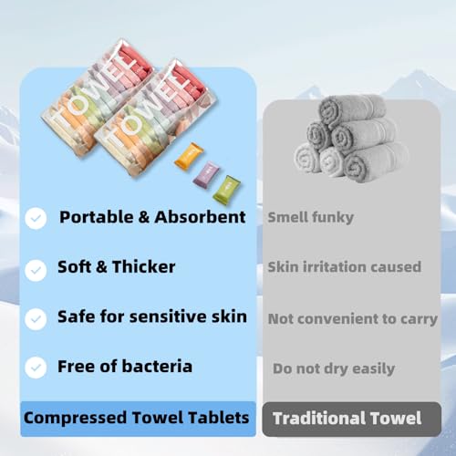 Dzronda Disposable Compressed Towels, Portable Compressed Towel Tablets, 28Pcs Travel Wash Cloth, Thicker Super Absorbent Wash Cloths for Travel, Face Towel Ideal for Outdoor Camping Hiking (28Pcs)