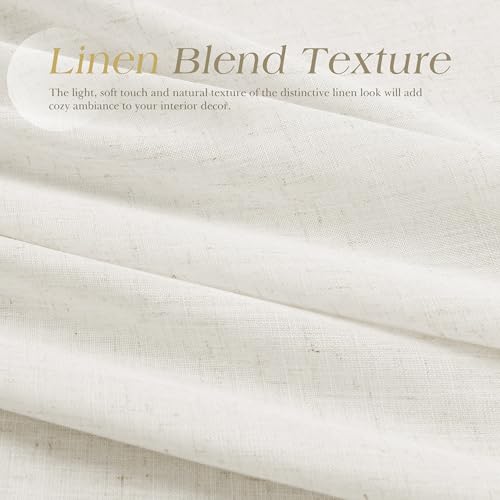 Image of Extra Wide 100 Inch Linen Grommet Curtains for Living Room Cream Sliding Glass Door Curtain Neutral Farmhouse Light Filtering Decor Semi Sheer Privacy Window Drapes 100x90 2 Panels Set Natural Ivory