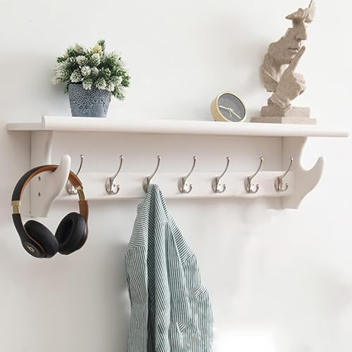 Estante de pared de madera con ganchos, elegante perchero de entrada y solución de almacenamiento para baño, dormitorio, sala de estar, decorativo, montado en la pared con ganchos para colgar